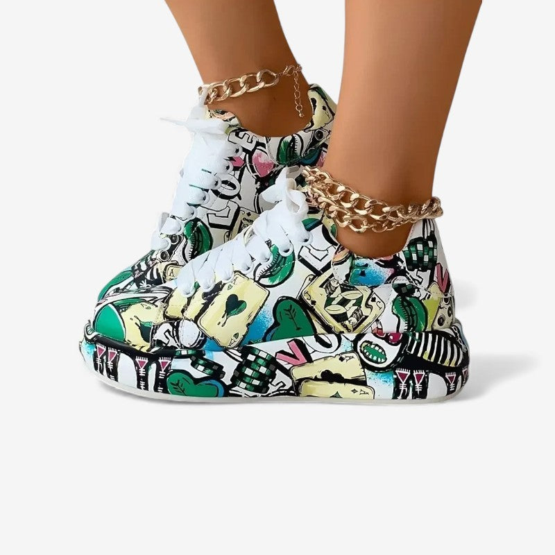 Aria – Sneakers with Painted Graffiti and Lace Up Design