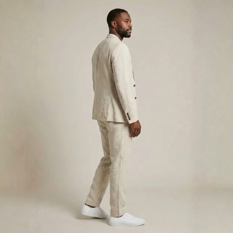 Men's Linen Blazer and Wide Leg Pants Ensemble