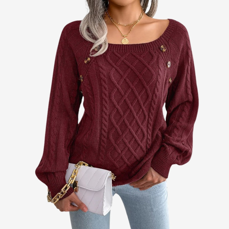 Lila – Suéter de manga larga con estampado en zigzag y detalle de botones