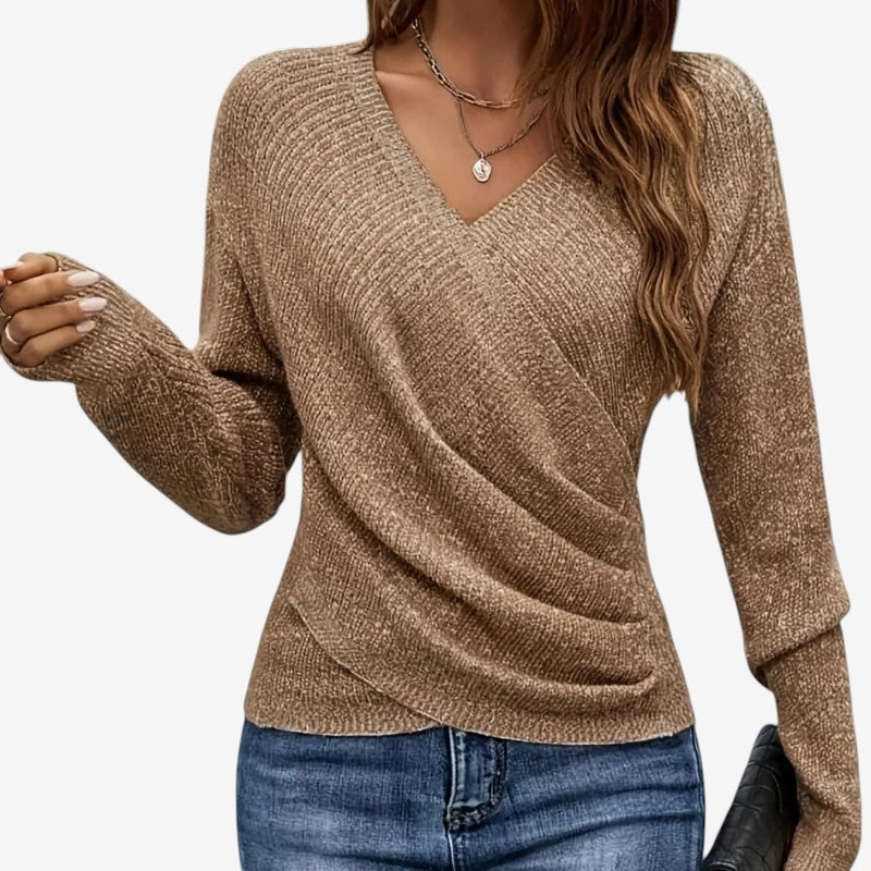 Women's Cross V-Neck Long Sleeve Sweater