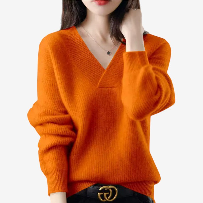 Chic Women's V Neck Ribbed Sweater