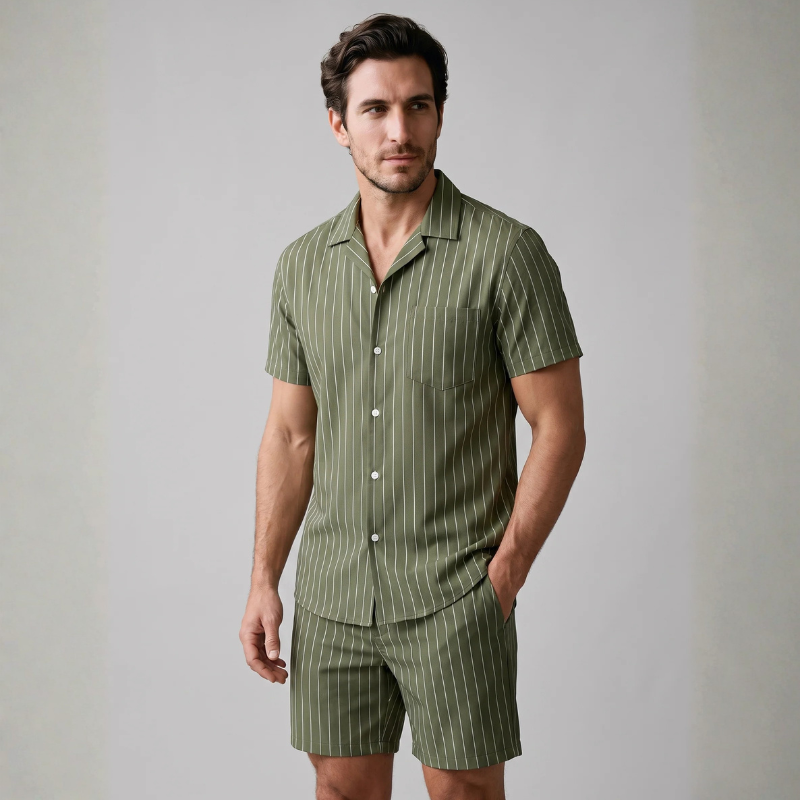 Men's Striped Shirt and Shorts Set
