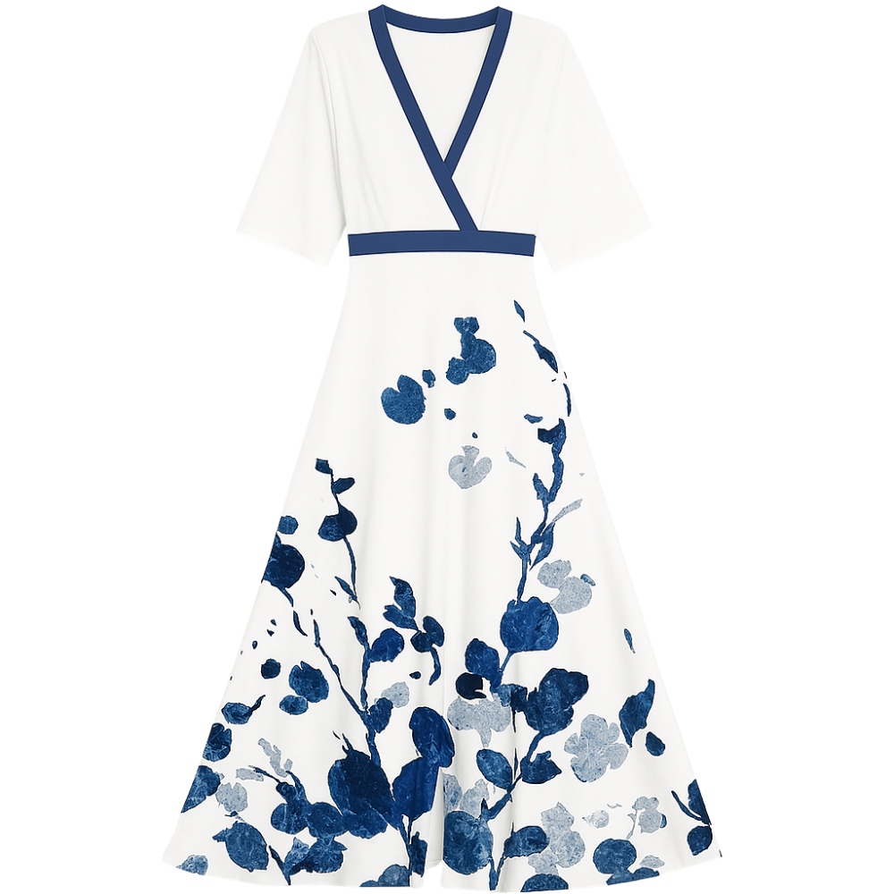 Christa - V-hals Jurk met Print en Korte Mouwen Velani