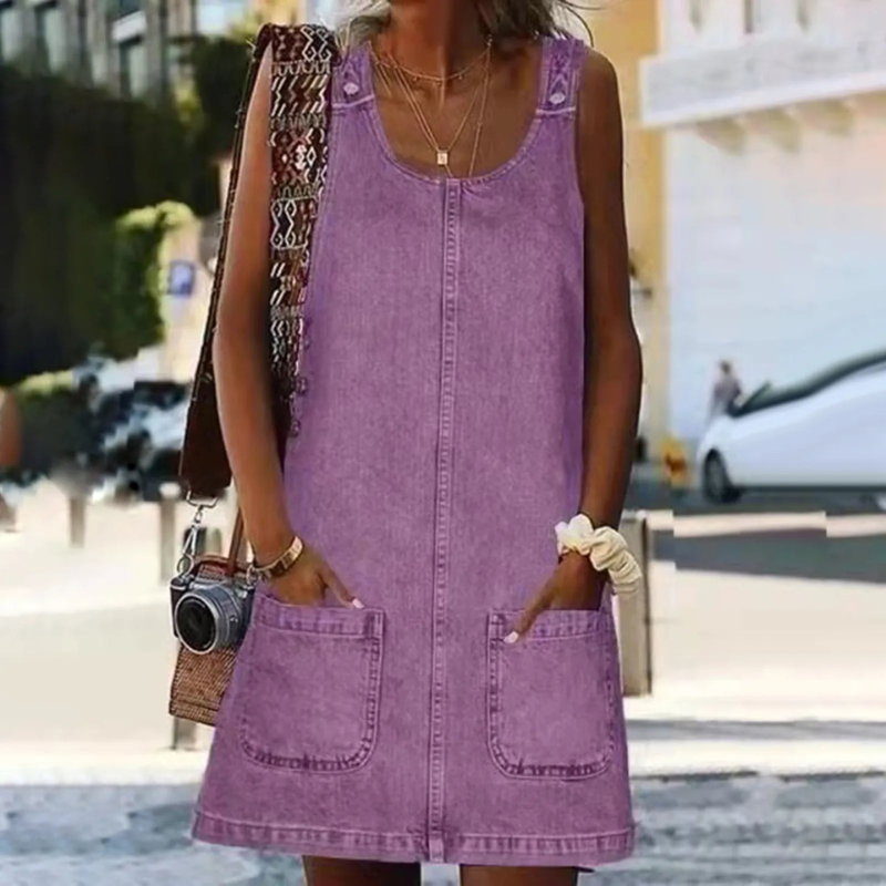 Alina – Mouwloze Mini Jurk met Ronde Vierkante Hals Velani