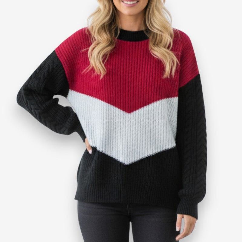 Sophia – Long Sleeve Sweater with Ribbed Hem and Round Neck