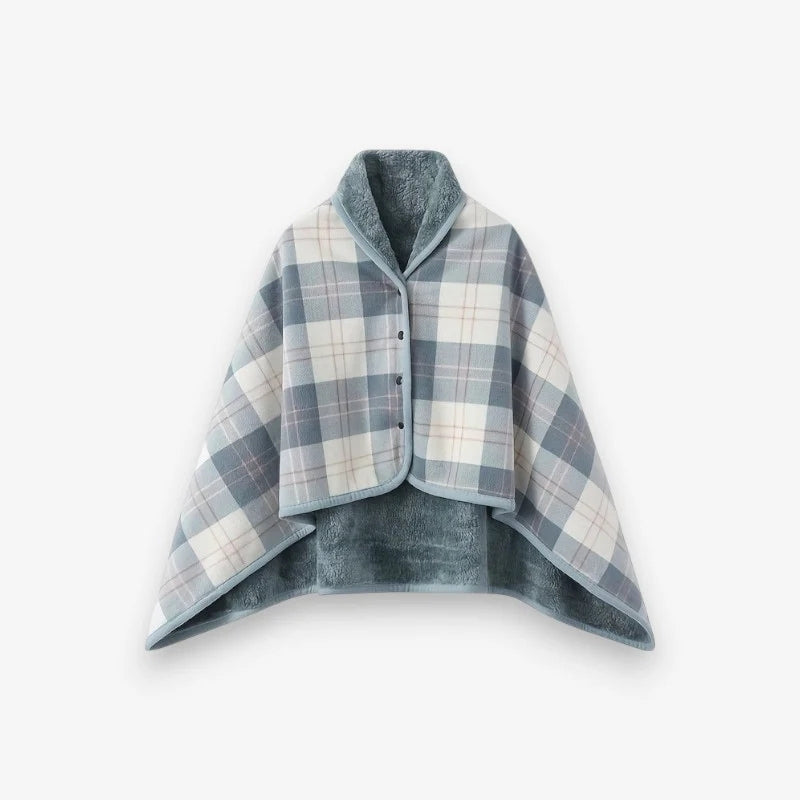 Saphira – Double-Layer Plaid Scarf with Button