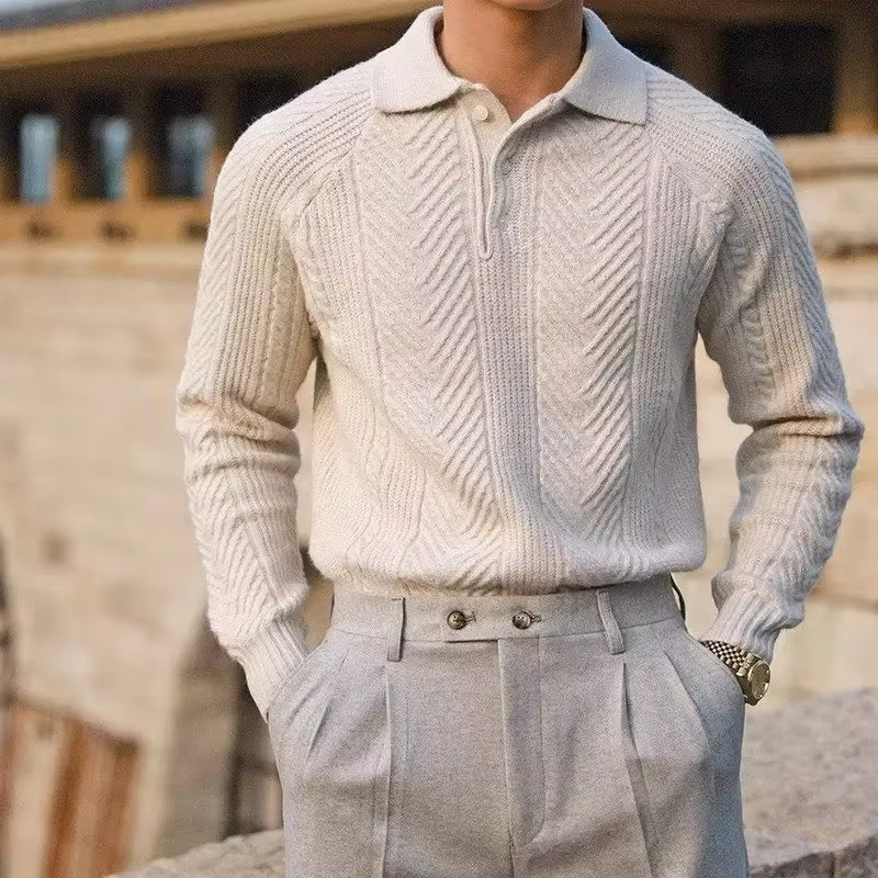 Dexter – Ribbed hem sweater with lapel collar and long sleeves
