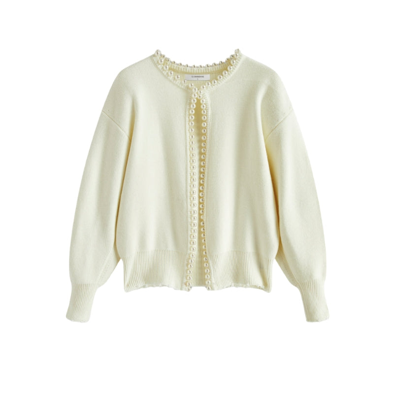 Eliana – Gebreid Vest met Lange Mouwen, Ronde Hals en Parelaccenten Velani