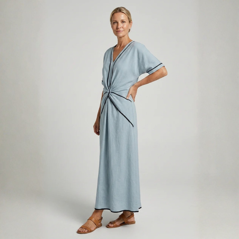 Chic Women's V Neck Maxi Dress with Twist Front