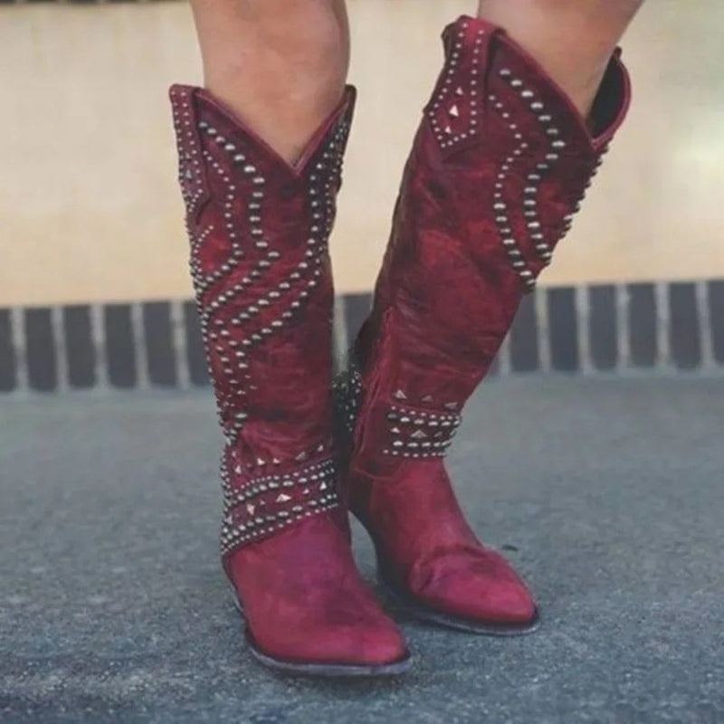 Isabella – Knight Boots With Round Toe And Printed Design