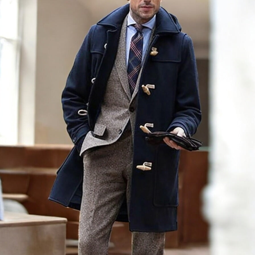 Josiah – Long-Sleeved Wool Coat with Buttons and Adjustable Hood