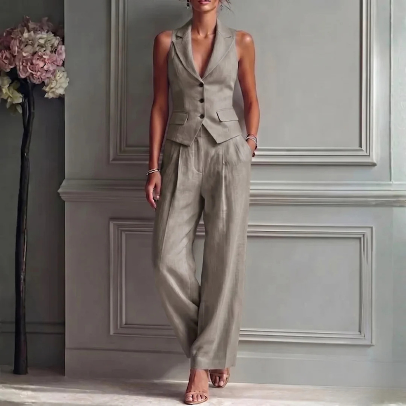 Ladies' Chic Sleeveless Vest and Wide Leg Pants Set