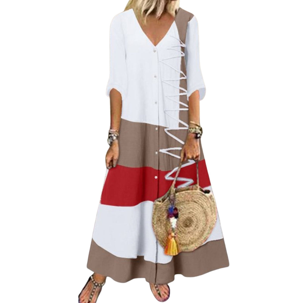 Talitha – Bedrukte Jurk met V-hals en Korte Mouwen Velani