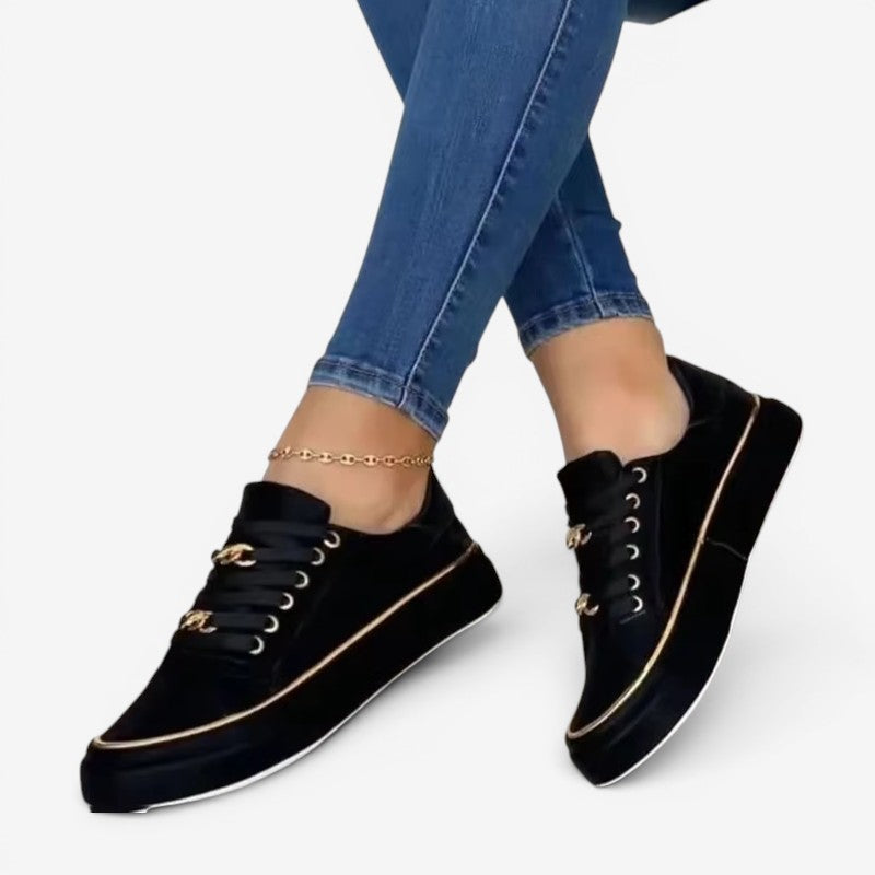 Women's Chain Lace-Up Round Toe Sneakers
