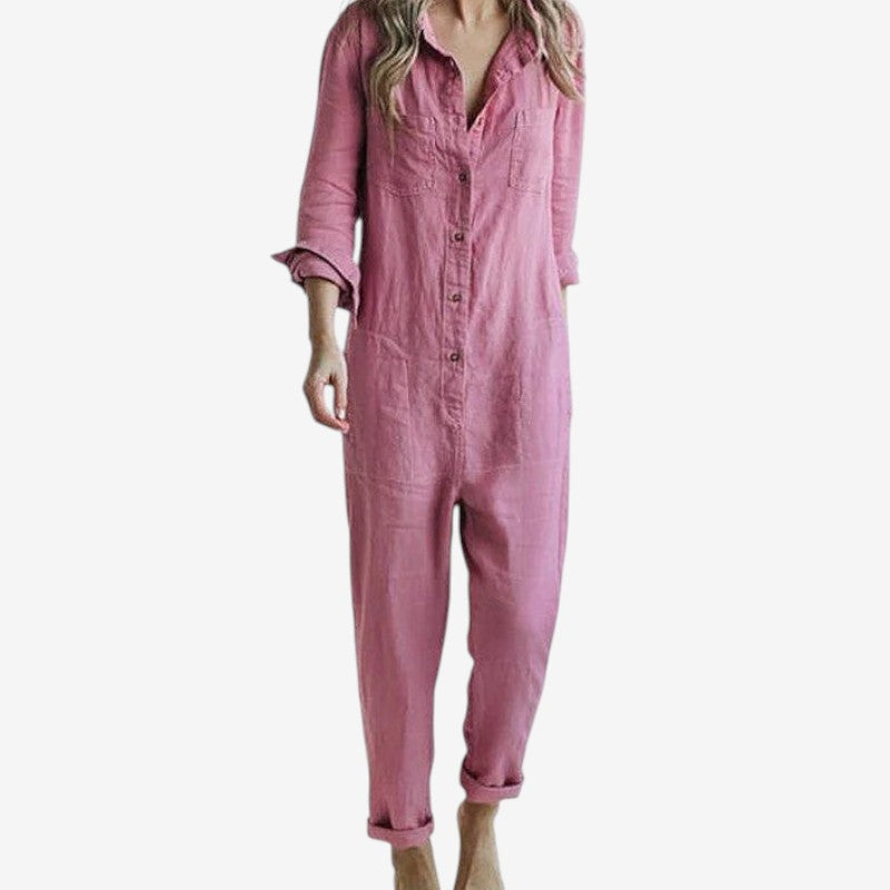 Emily – Jumpsuit met lange mouwen, kraag en meerdere zakken Velani