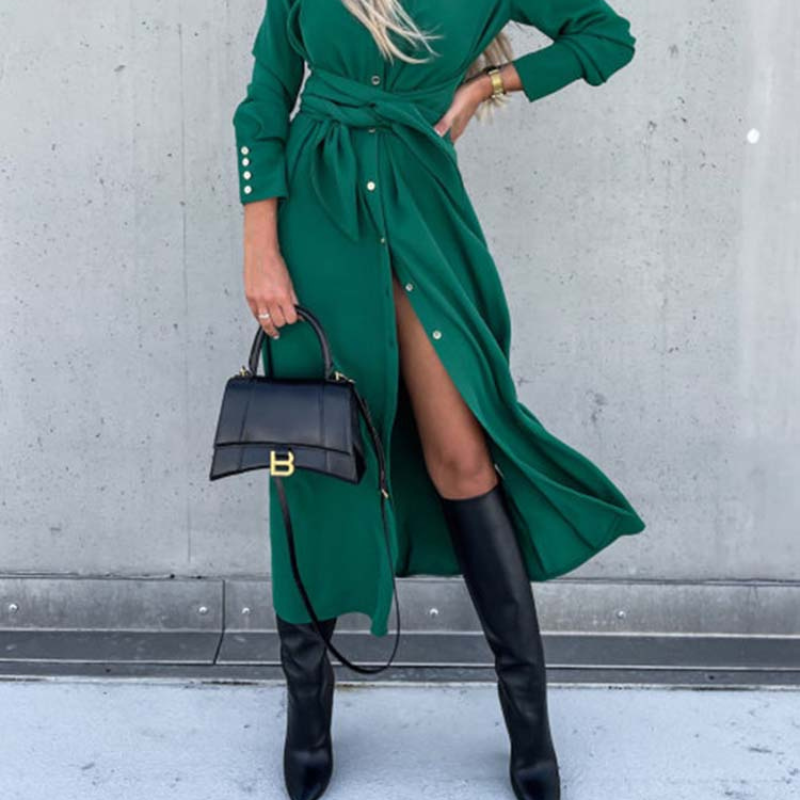 Hazel – Overhemdjurk met lange mouwen split aan de zijkant en overhemdkraag met knopen Velani