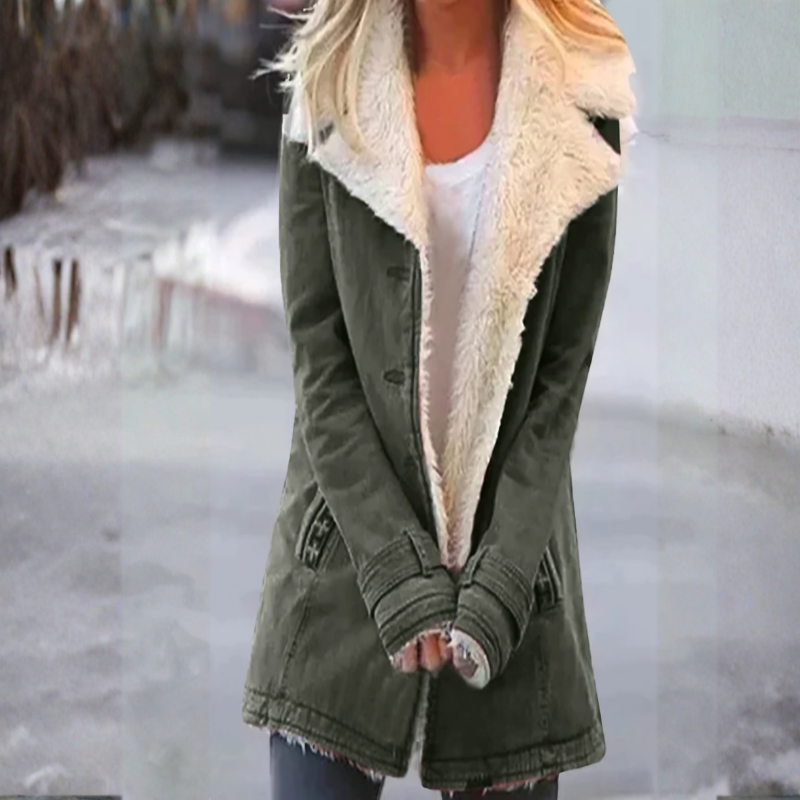 Women Long Sleeved Coat with Notched Collar