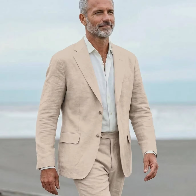 Men's Two-Piece Suit with Blazer and High-Waisted Trousers