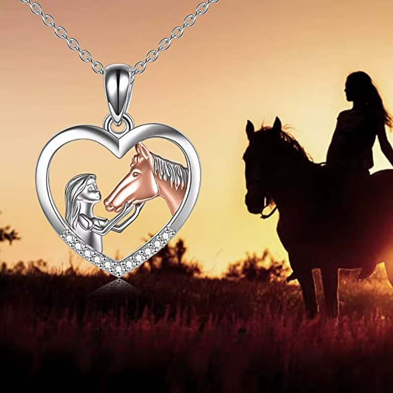 Heart Pendant Necklace with Horse Head Design