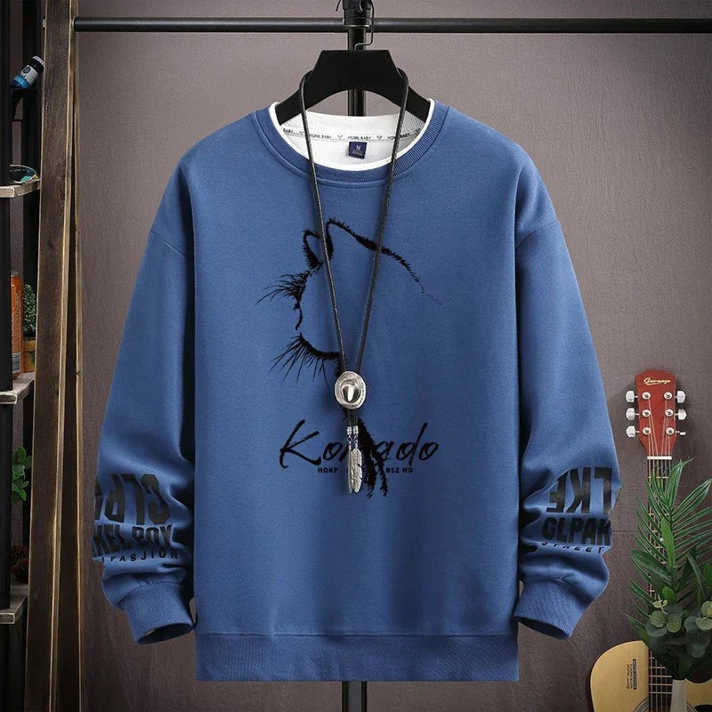 Ethan – Long Sleeve Sweater With Ribbed Hem And Animal Printed Design