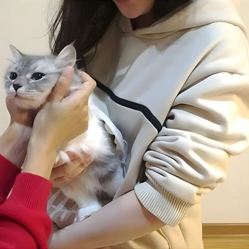 Elena – Long Sleeve Sweater with Front Pocket and Hoodie Design