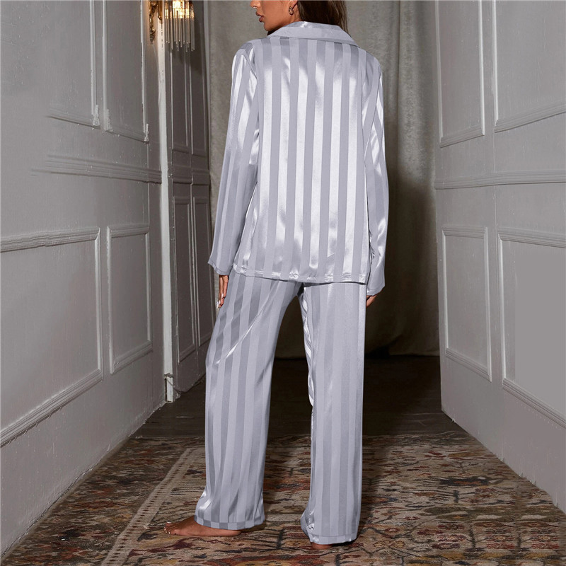 Women Button Front Pajama Set Wide Leg Pants