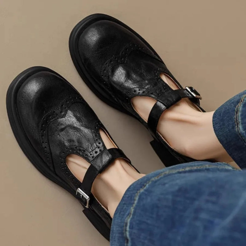 Women’s Round Toe Buckle Strap Shoes Grip Sole
