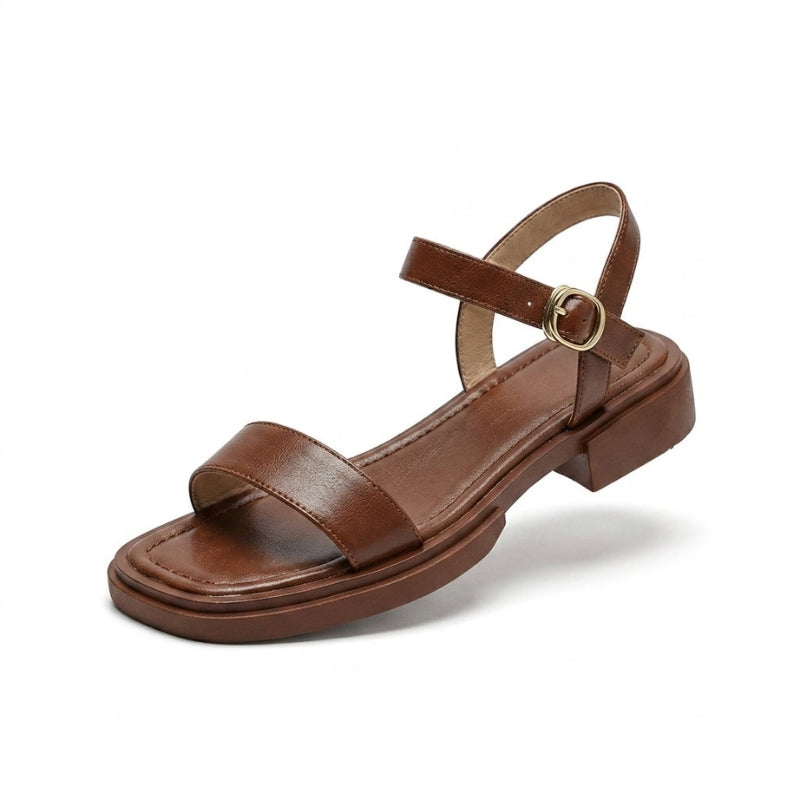 Women's Round Toe Low Heel Sandals with Buckle Strap