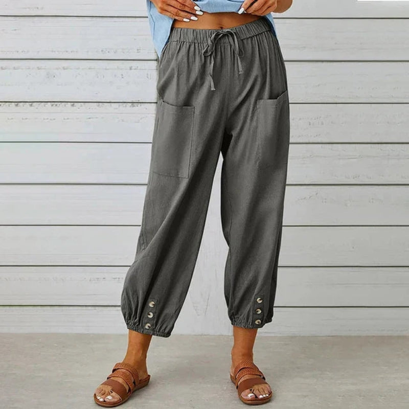 Women’s High Waist Drawstring Trousers with Side Pockets