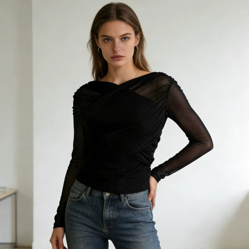 Women’s Crossover Collar Crop Top