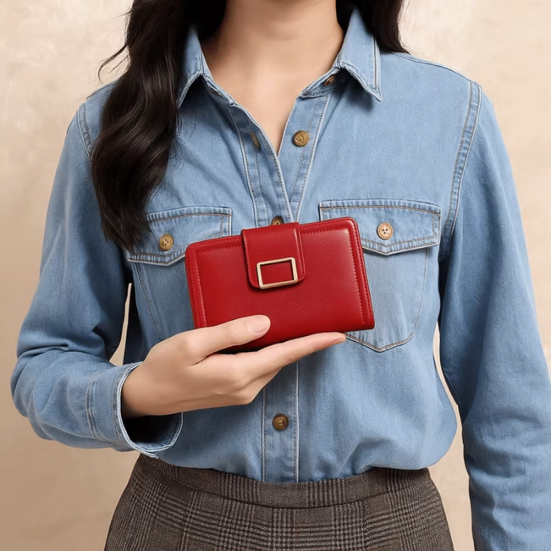 Sophia – Compact Wallet with Snap Closure & Zipper Pocket