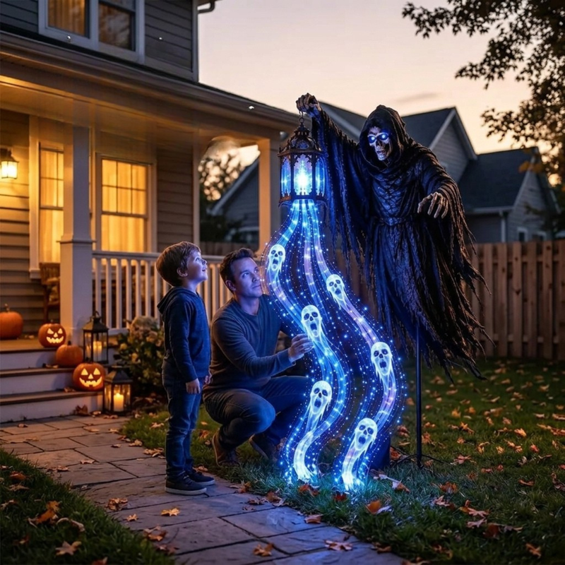 Grimglow - Illuminated Reaper Halloween Decoration with LED Lantern