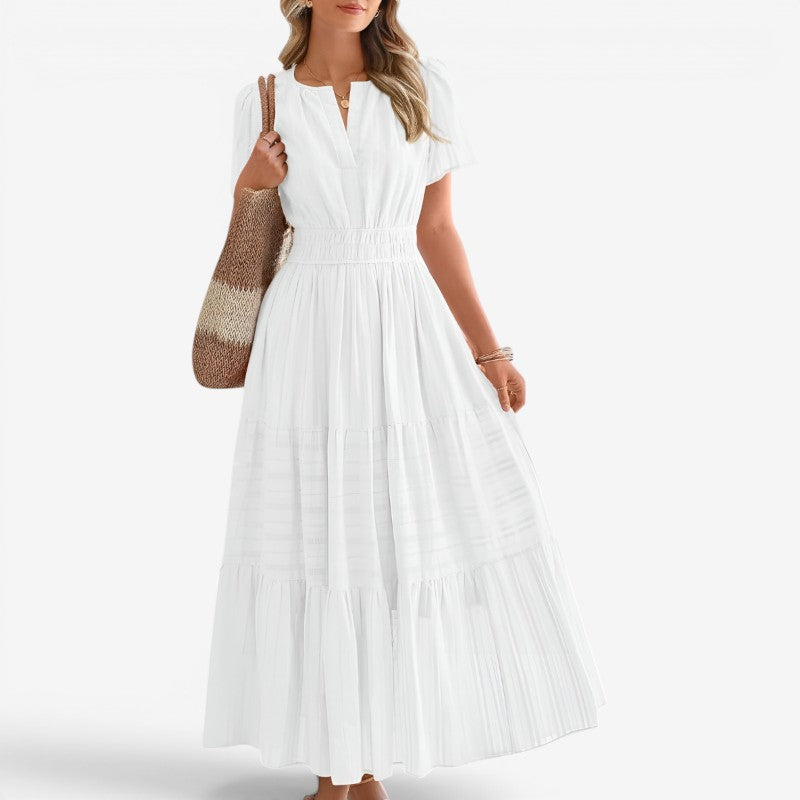 Women's Midi Dress with Wrap Waist and Short Sleeves