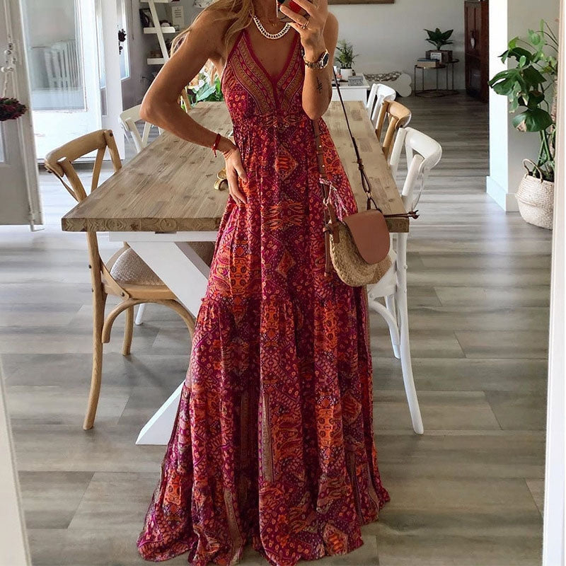 Women’s V-Neck High Waist Draped Maxi Dress