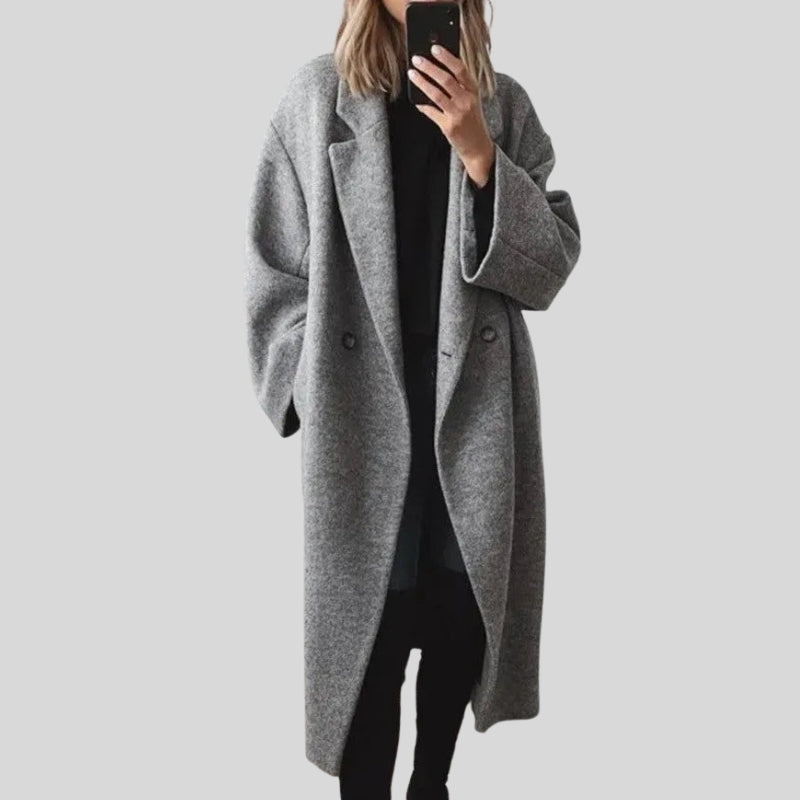 Women’s Button Front Long Sleeve Coat with Side Pockets