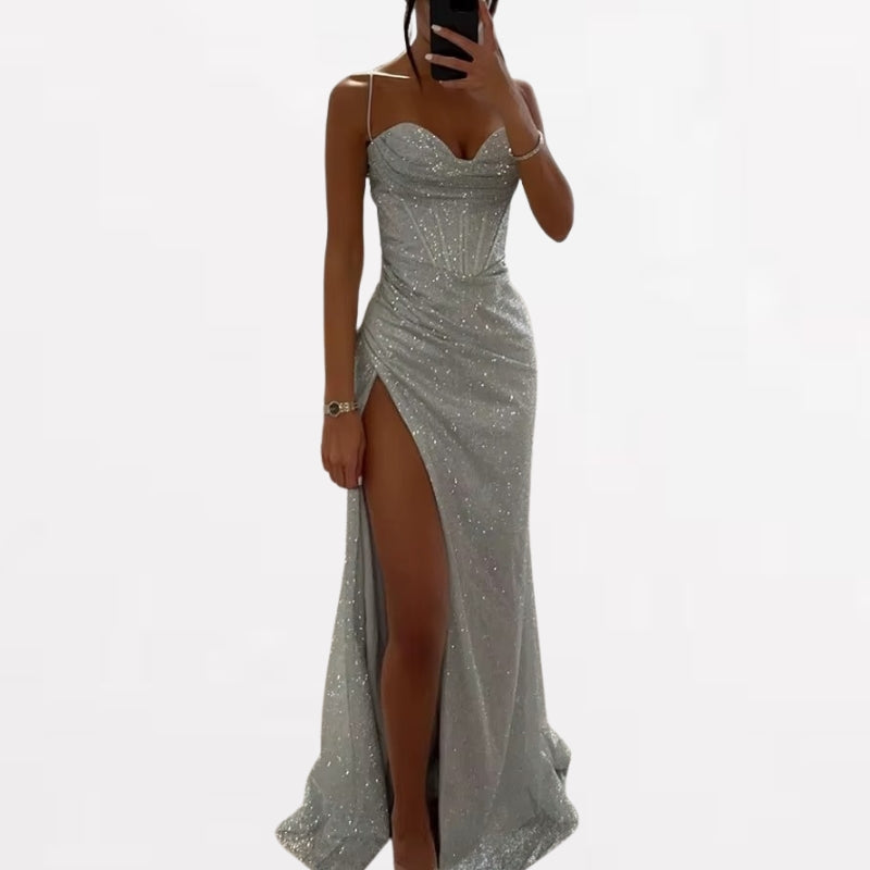 Florence – Long Sleeveless Dress with Side Slit and Thin Straps