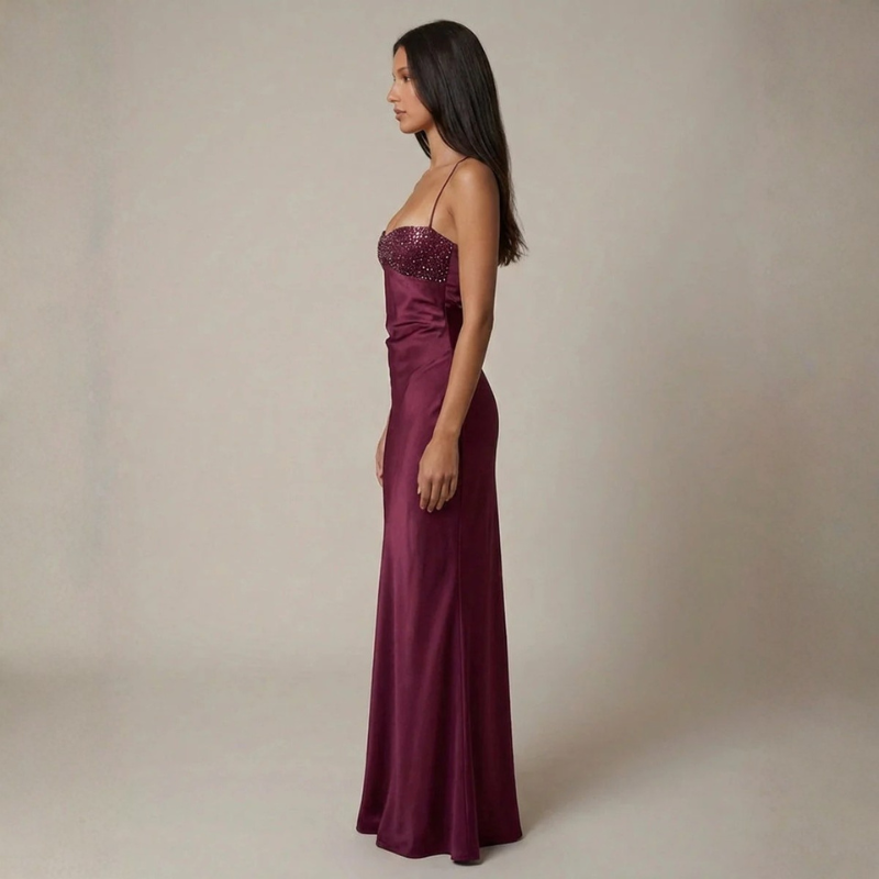 Elegant A-Line Maxi Dress with Spaghetti Straps