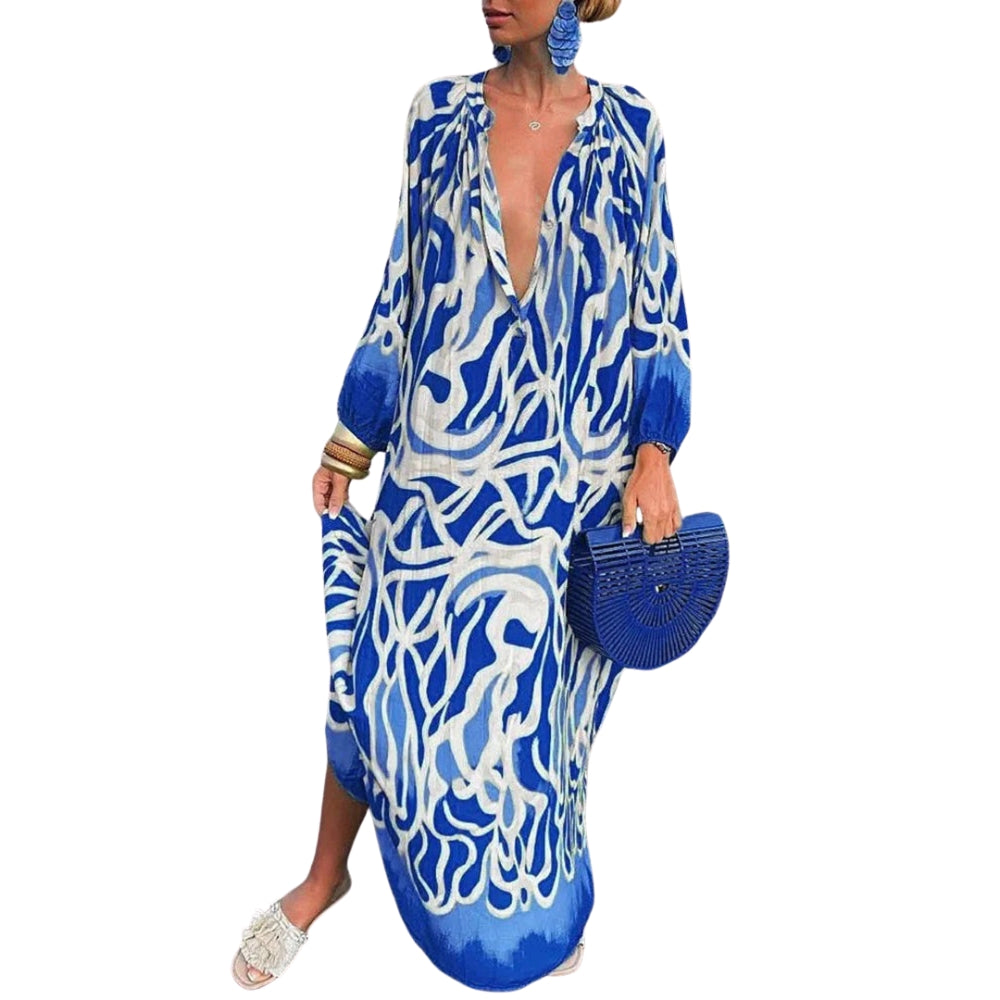 Marleen – Jurk met Print V-Hals en Lange Mouwen Velani