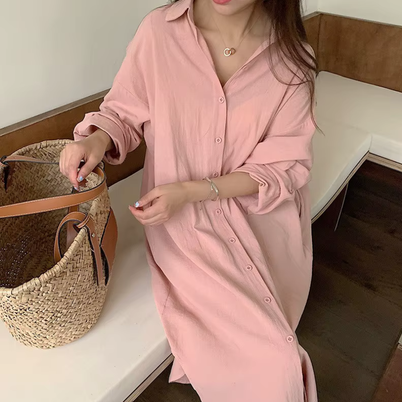 Chic Women's Long Sleeve Midi Shirt Dress