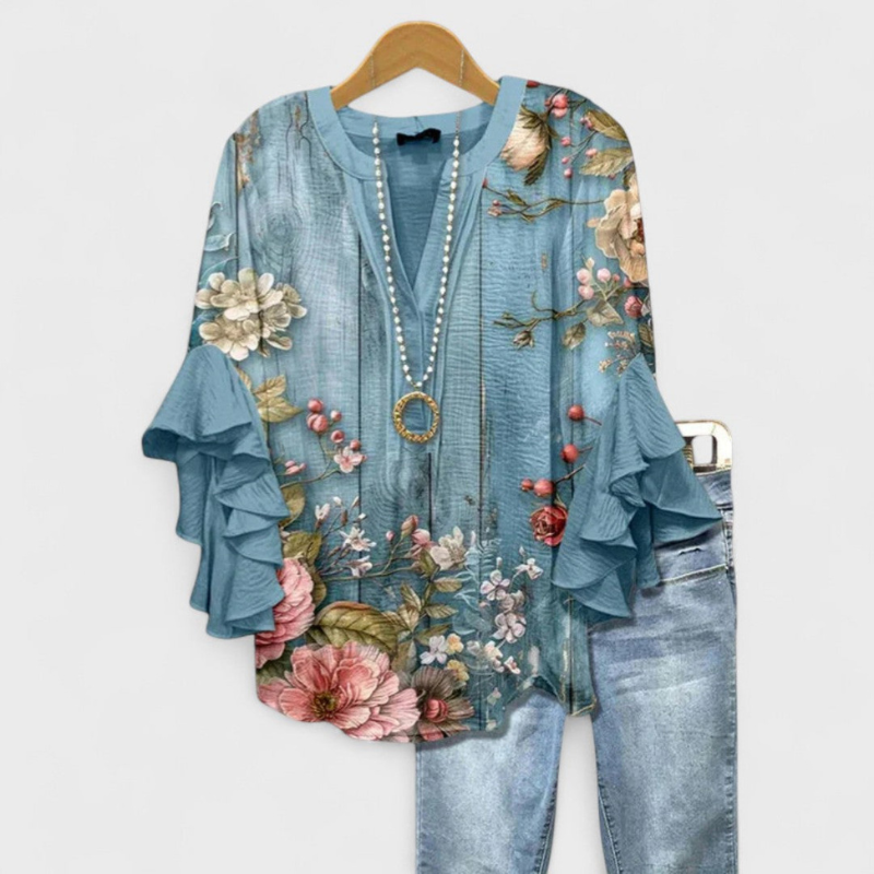 Elegant Women's Printed Blouse with Deep V Neck