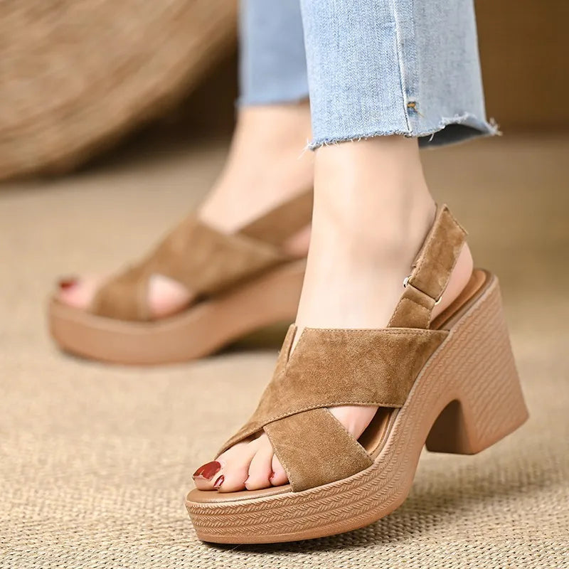 Women's Block Heel Sandals with Cross Straps