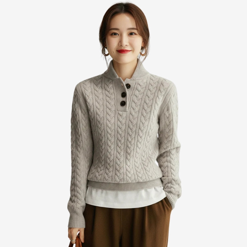 Maelle – Long Sleeve Button-Down Sweater With Slim Fit