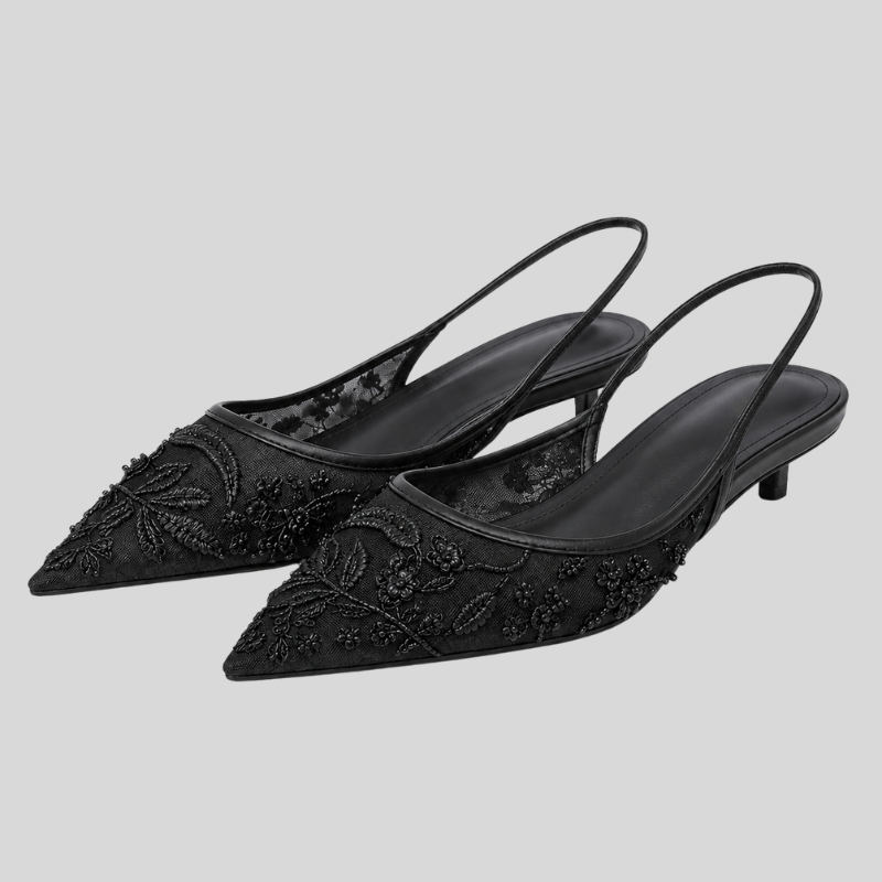 Embroidered Floral Slingback High Heel Shoes for Women