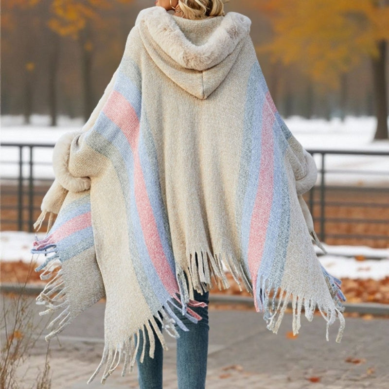 Grace – Long Sleeve Poncho with Faux Fur Collar Design