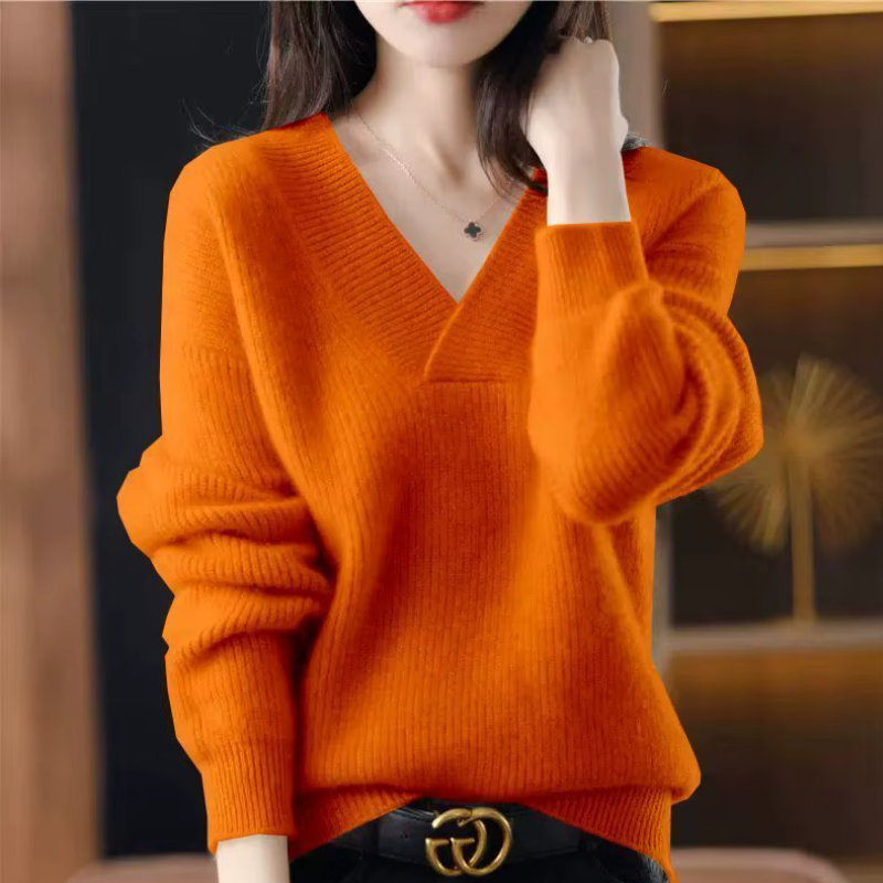 Chic Women's V Neck Ribbed Sweater