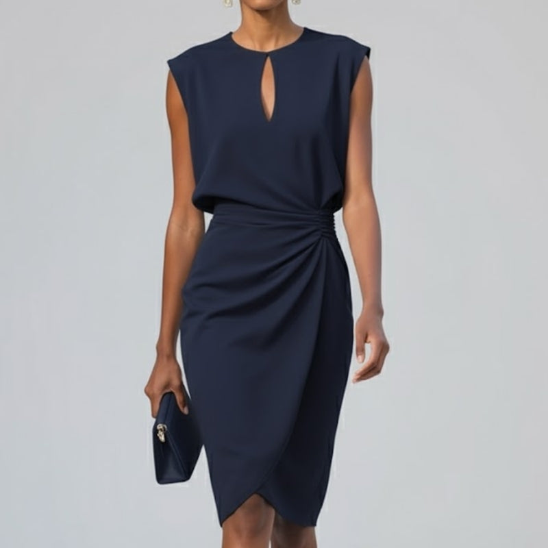 Women’s high-waist sleeveless round neck midi dress