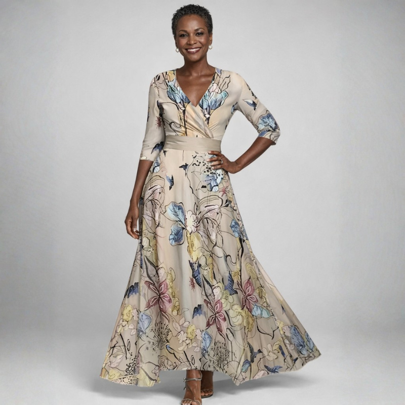 Elegant V Neck Floral Maxi Dress for Women