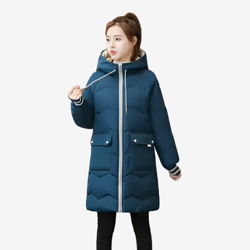 Lieke - Lange mouwen capuchonjas met zakken en rits Velani