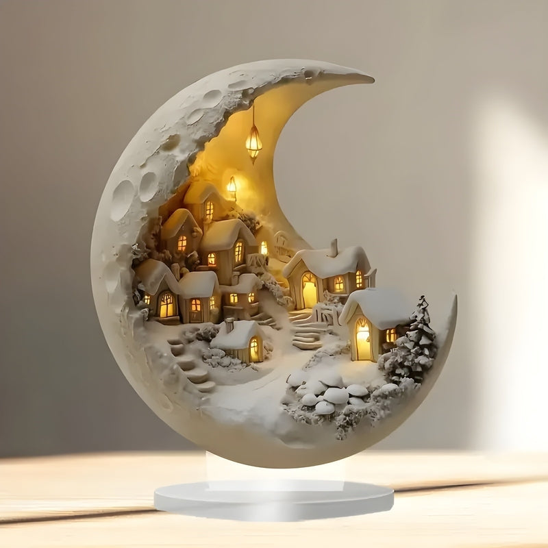 LumaOrb – Desk Moon Ornament with Village Design