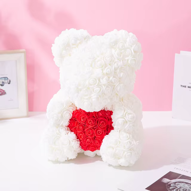 Rose Teddy Bear with Heart Decoration on Front
